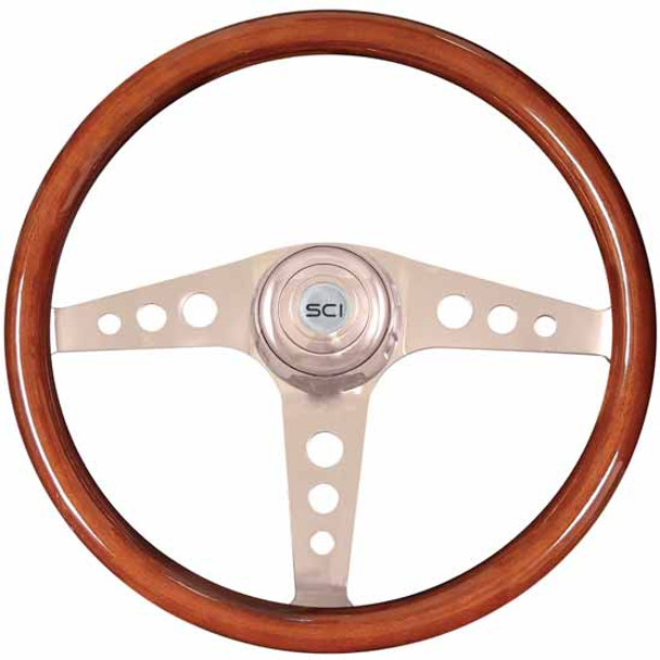 18 Inch Chrome 3 Spoke Mahogany Wood Racer Steering Wheel Kit For Western Star