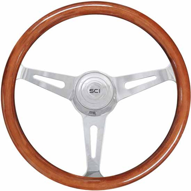 18 Inch Chrome 3 Spoke Mahogany Wood Dart Steering Wheel Kit For Bluebird Bus