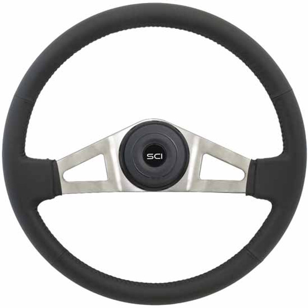 18 Inch Nickel 2 Spoke Black Top Grain Leather Marion Steering Wheel Kit For Volvo