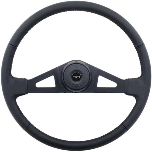 20 Inch Black 2 Spoke Black Top Grain Leather Steering Wheel Kit For Bluebird