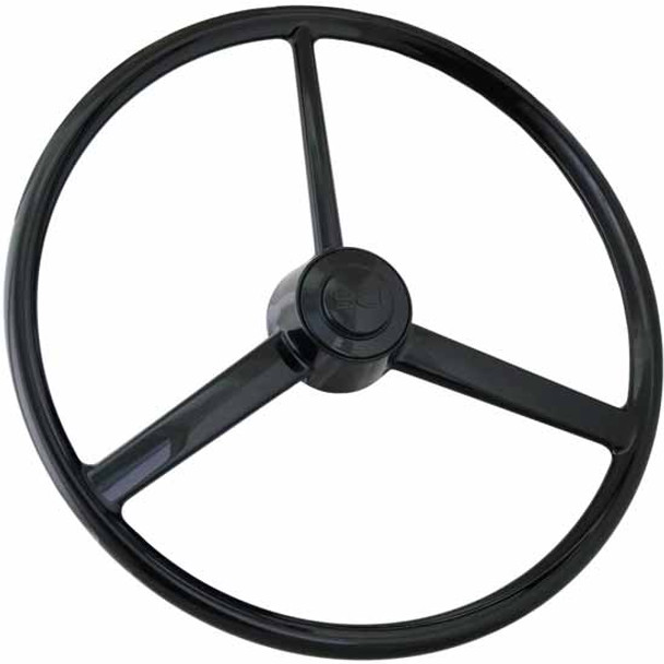 20 Inch 3 Spoke Retro Series Blackout Painted Poly Rim Steering Wheel With SCI Black On Black Horn Button
