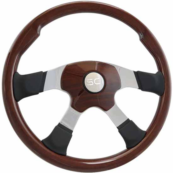 18 Inch Milestone Elite 4 Spoke Mahogany Steering Wheel W/ Look Pad