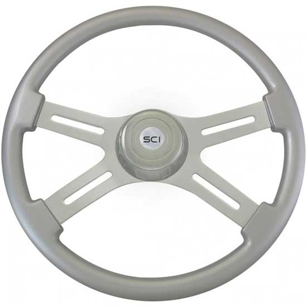 18 Inch Chrome 4 Spoke Silver Painted Wood Classic Steering Wheel Kit  For Peterbilt