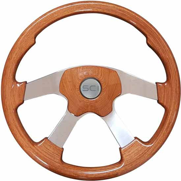 18 Inch Aluminum 4 Spoke Light Mahogany Wildwood Steering Wheel Kit  For Peterbilt