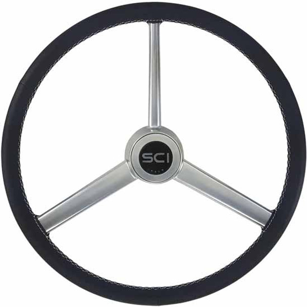 20 Inch Gun Metal 3 Spoke Black Leather Retro Steering Wheel Kit For International