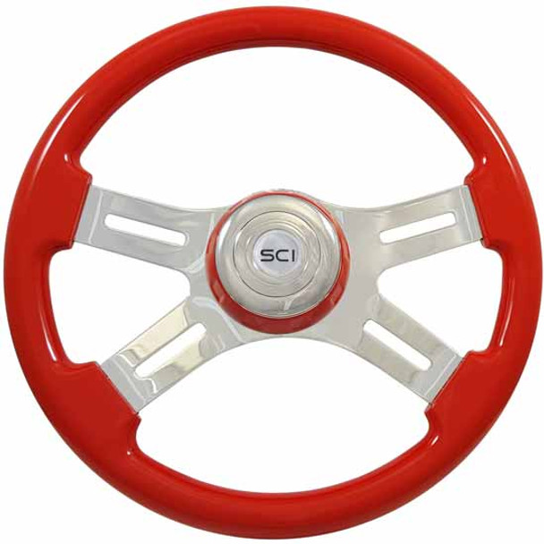 16 Inch Chrome 4 Spoke Viper Red Painted Steering Wheel Kit  For Kenworth