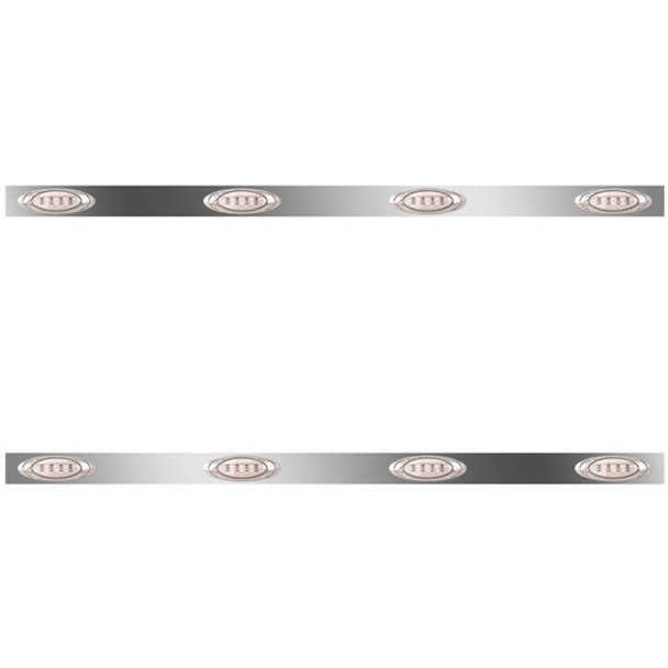 70 Inch Stainless Sleeper Panels W/ Extensions, 8 P1 Amber/Clear LEDs For Freightliner Classic, FLD 120 SBA