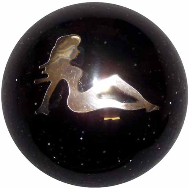 2.25 Inch Black Glitter Round Shift Knob W/ Chrome Lady