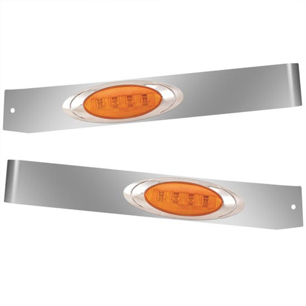 2.375 Inch Stainless Steel Angled Sleeper Extension Panels W/ 2 P1 Amber/Amber LEDs For Kenworth T660