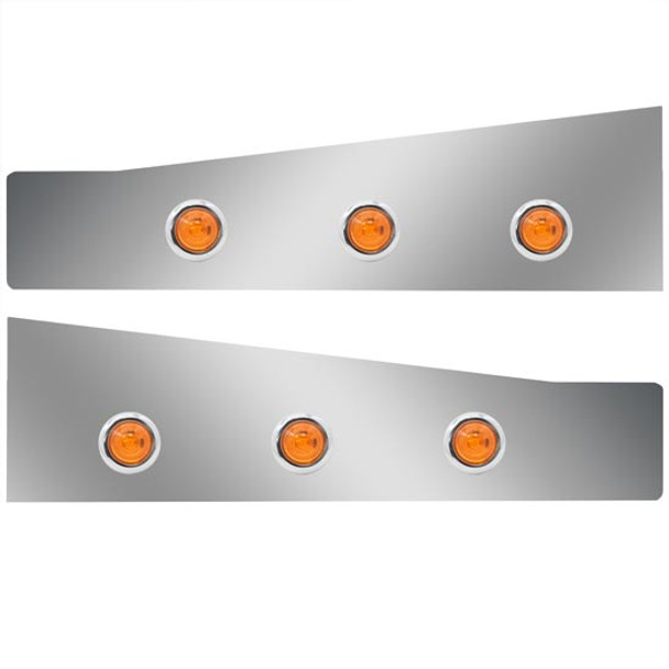 1.5 Inch Stainless Steel Sleeper Extension Panels W/ 6 - 3/4 Inch Amber/Amber LEDs For Kenworth T660 2008-2017