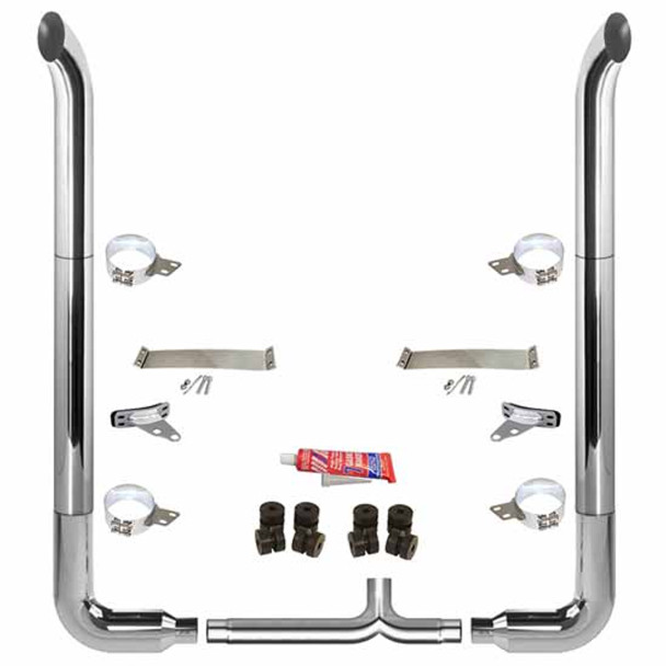 BESTfit 7-5 X 114 Inch Chrome Exhaust Kit W/ West Coast Turnout Stacks, Quiet Spools, Long 90S & Chrome Tapered Y-Pipe