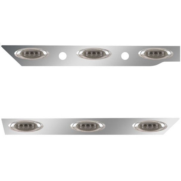 Stainless Steel Cab Panels W/ 6 P1 Amber/Smoked LEDs, Dual Block Heater Plug Holes For Kenworth T880, W990