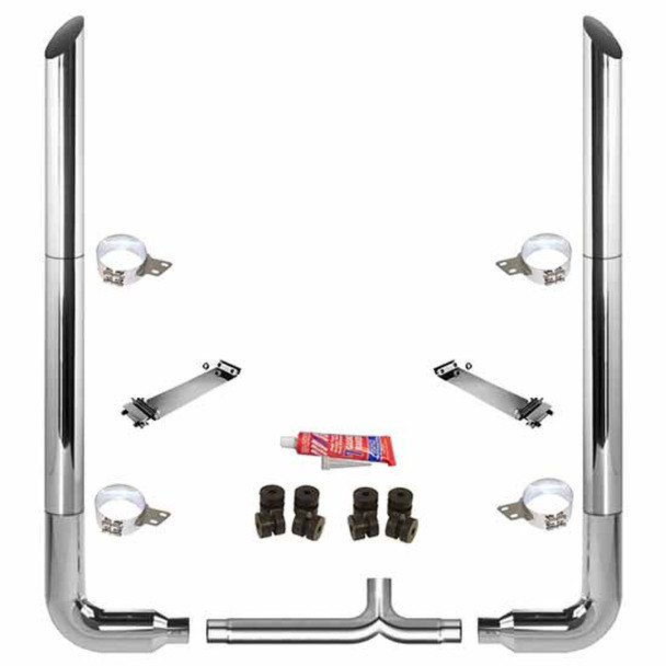 BESTfit 8 X 108 Inch Chrome Exhaust Kit With Miter Stacks, Long 90s, Quiet Spool & 8 Inch Y-Pipe  For Peterbilt 378, 379, 389