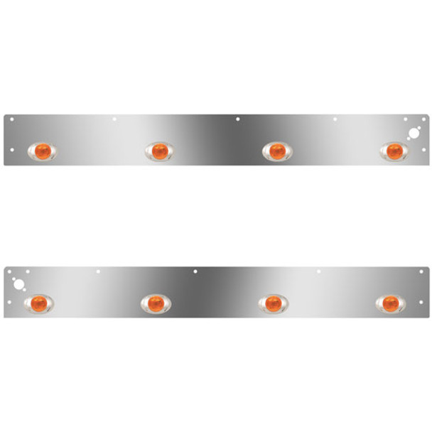 Stainless Steel Cab Panels W/ 8 P3 Amber/Amber LEDs, Dual Step Light Holes For Kenworth T800 Split Fender