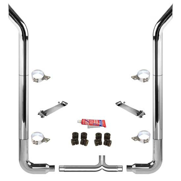 BESTfit 8 X 108 Inch Chrome Exhaust Kit With Bull Hauler Stacks, Long 90s, Quiet Spool & 8 Inch Y-Pipe  For Peterbilt 378, 379, 389