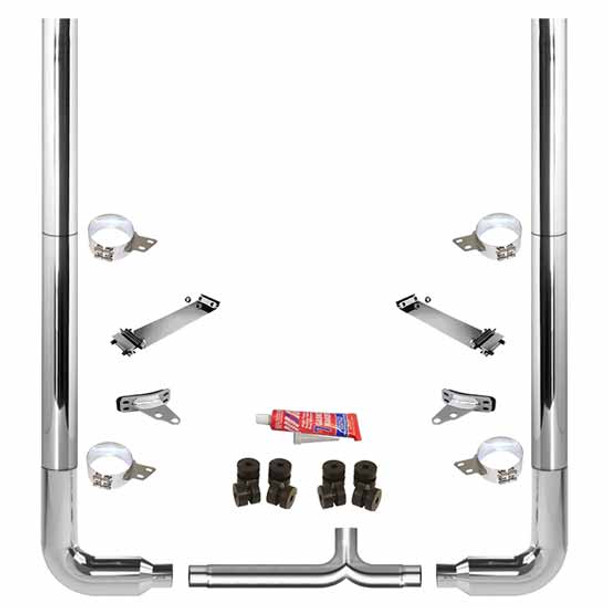 BESTfit 8 X 114 Inch Chrome Exhaust Kit With Flat Top Stacks, Long 90s, Quiet Spool, Unibilt & 8 Inch Y-Pipe  For Peterbilt 378, 379, 389
