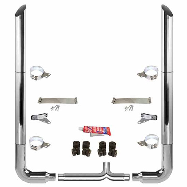 BESTfit 8 To 5 X 114 Inch Chrome Exhaust Kit With Miter Stacks, Long 90s, Quiet Spool, Unibilt & 8 Inch Y-Pipe  For Peterbilt 378, 379, 389