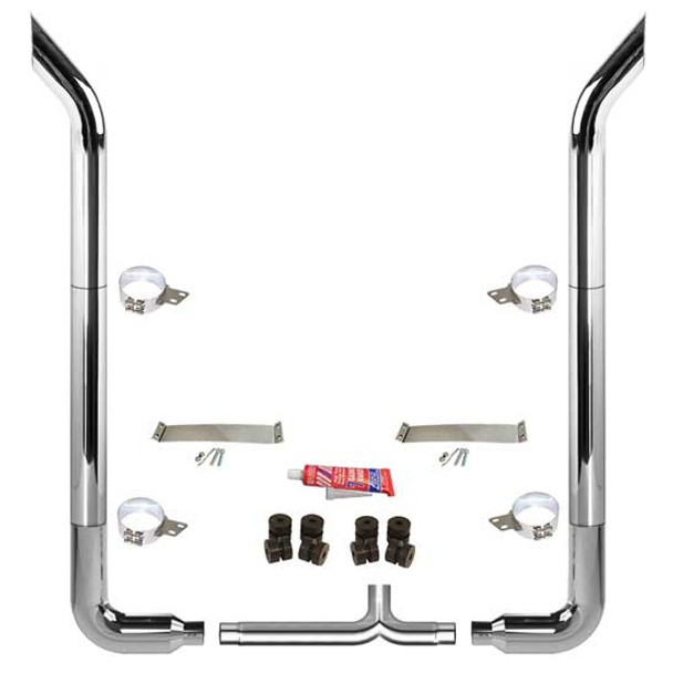BESTfit 8 To 5 X 114 Inch Chrome Exhaust Kit With Bull Hauler Stacks, Long 90s, Quiet Spool & Tapered Y-Pipe  For Peterbilt 378, 379, 389