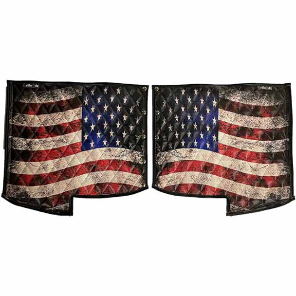 Quilted Vinyl Fender Guards - Old Glory Flag Design - 21.5 Inch X 20.5 Inch For Peterbilt 359 - Pair