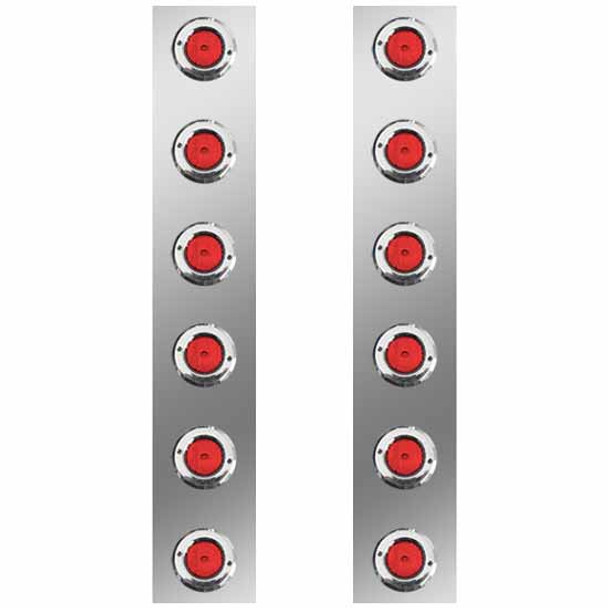 Roadworks SS Rear Air Cleaner Panels W/ Twelve 2 Inch Round 9 LED Lights & Chrome Bezels - Red LED/ Red Lens For Peterbilt 378 & 379 W/ Donaldson & Vortox