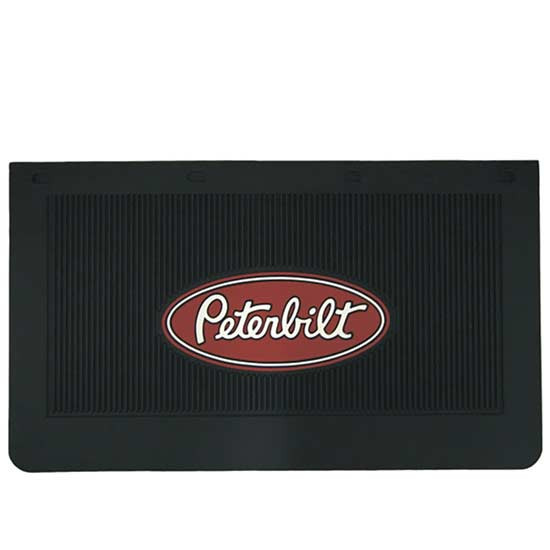 24 X 18 Inch Black Rubber Mud Flap W/ Red & White Peterbilt Logo