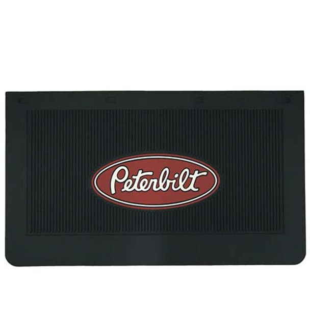 24 X 18 Inch Black Rubber Mud Flap W/ Red & White Peterbilt Logo