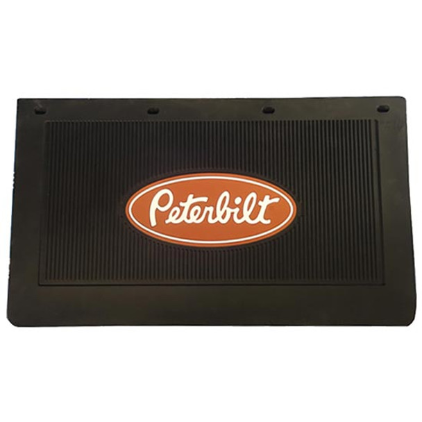 24 W X 14 H Black Rubber Mud Flap W/ Red & White Peterbilt Logo