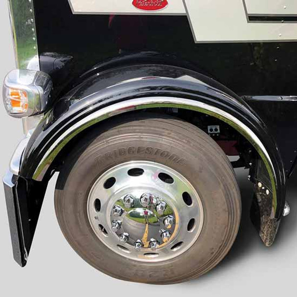 Stainless Steel Front Fender Outer Fenderette For Peterbilt 379, 388, 389 & 389 Gliders (2 Piece Set)