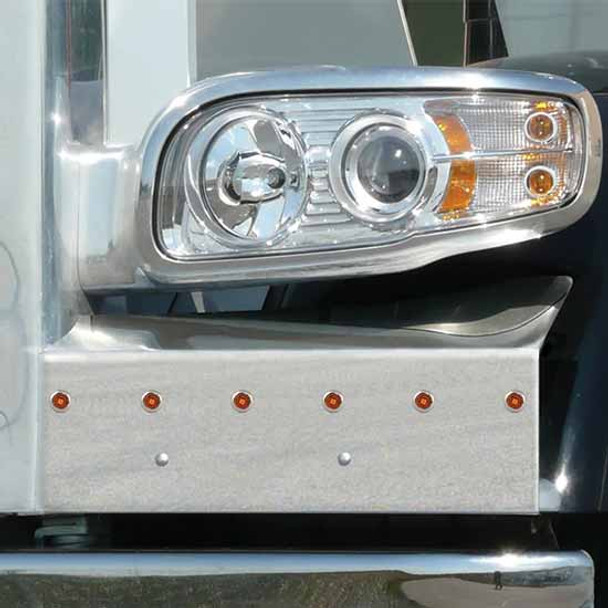 430 Stainless Steel Fender Guards W/ 12 - 3/4 Inch Button Amber/Amber LEDs  For Peterbilt 388, 389