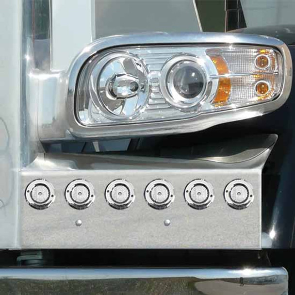 430 Stainless Steel Fender Guards W/ 6 - 2 Inch Flat Amber/Clear LEDs  For Peterbilt 388, 389