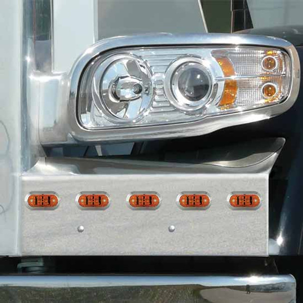 430 Stainless Steel Fender Guards W/ 6 Challenger Amber/Amber LEDs  For Peterbilt 388, 389