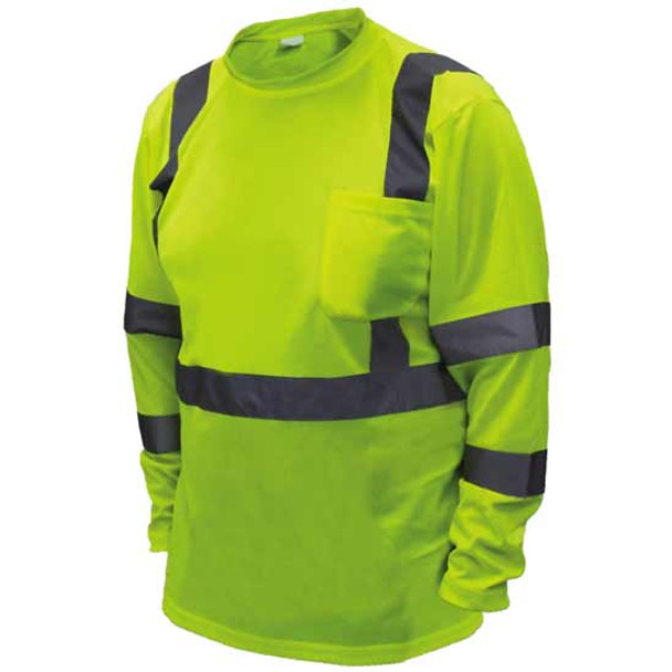 Class 3 Long Sleeve Lime High-Visibility Wicking Shirt - Medium