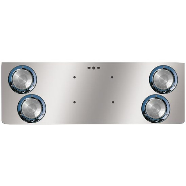 12 Inch 430 S.S. Rear Center Panel W/ 4 - 4 Inch Round Red/Clear LEDs, Bezels, License Plate Holes