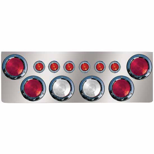 12 Inch 430 S.S. Rear Center Panel W/ 4 Oval, 6 - 2 Inch Red/Red LEDs, Bezels, Back Plate