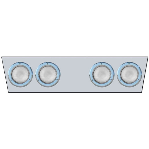 8 Inch 304 Stainless Steel Angled Rear Center Panel W/ 4 - 4 Inch Round Red/Clear LEDs, Bezels