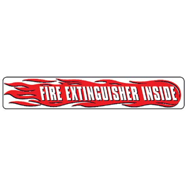 2 X 12 Inch Fire Extinguisher Inside Decal W/ Flame Decal On Driver Side - Red/Black Text On White