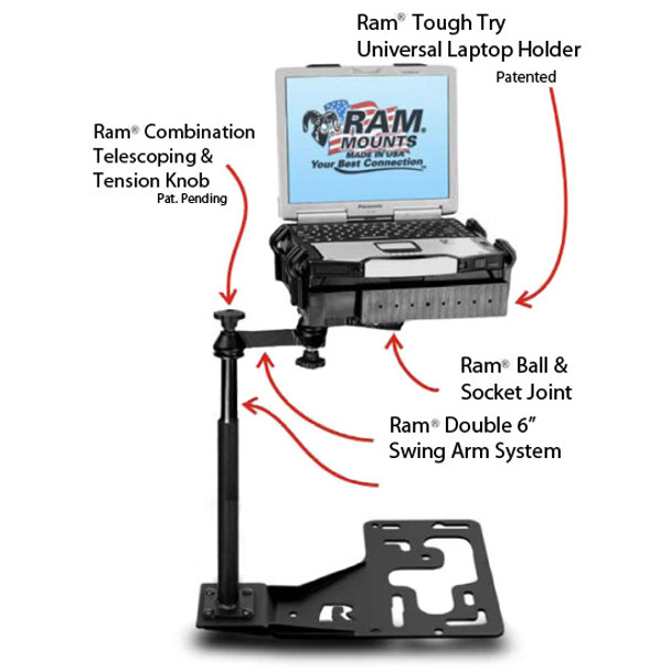 RAM -No-Drill Laptop Stand System For Semi Trucks