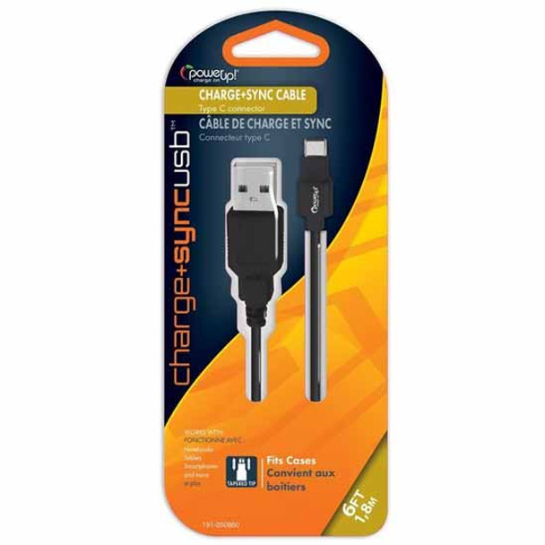 Black USB Cable To USB-C Connector - 6 Foot