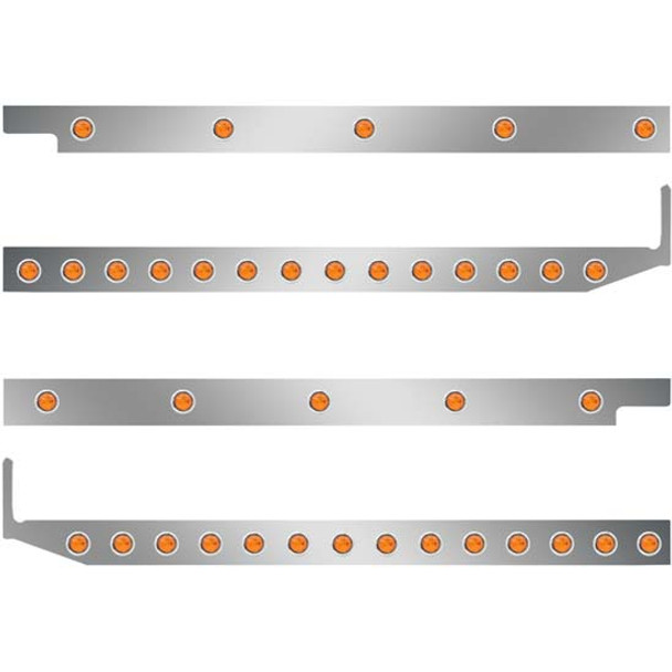 SS Cab/Sleeper Panel Kit W/ Extenders & 3/4 Inch Round LED Lights - Amber LED/ Amber Lens For Peterbilt 567, 579 SBA W/ Cab Mount Exhaust & 80 Inch Sleeper