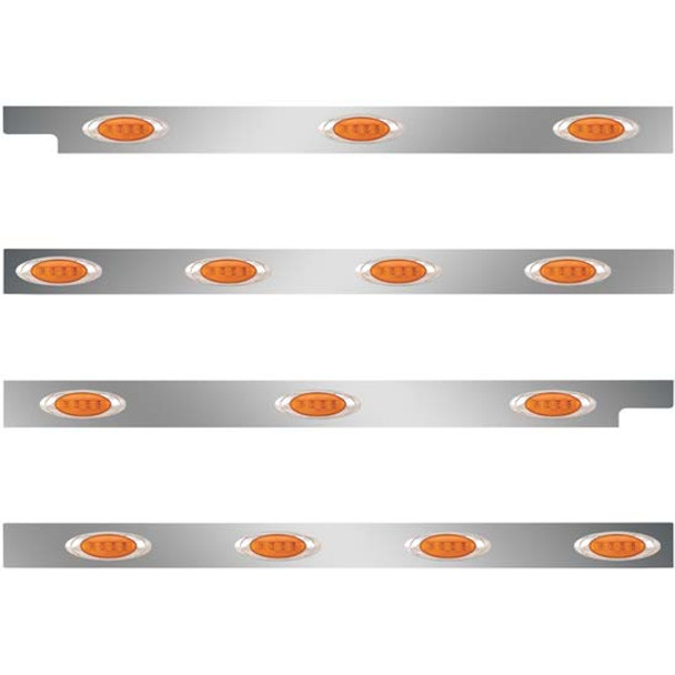 SS Cab/Sleeper Panel Kit W/ P1 Style LED Lights - Amber LED/ Amber Lens For Peterbilt 567, 579 SBA W/ Cab Mount Exhaust & 58 Inch Sleeper