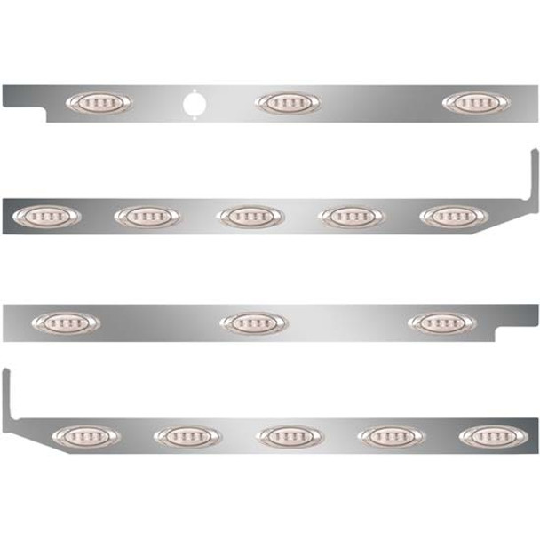 SS Cab/Sleeper Panel Kit W/ Extenders, 1 Plug Cutout & P1 Style LED Lights - Amber LED/ Clear Lens For Peterbilt 567, 579 SBA W/ Cab Mount Exhaust & 58 Inch Sleeper