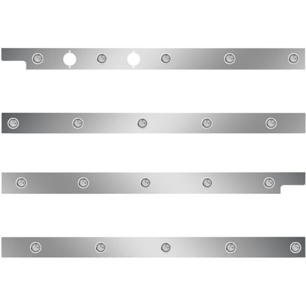 SS Cab/Sleeper Panel Kit W/ 2 Plug Cutouts & 3/4 Inch Round LED Lights - Amber LED/ Clear Lens For Peterbilt 567, 579 SBA W/ Cab Mount Exhaust & 44 Inch Sleeper