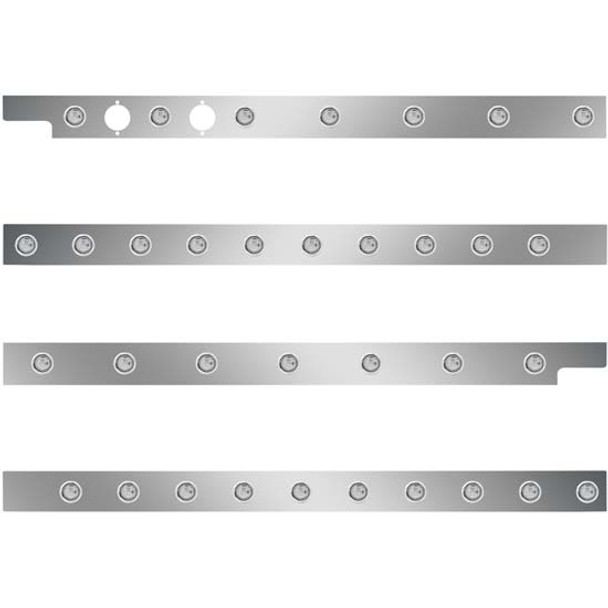 SS Cab/Sleeper Panel Kit W/ 2 Plug Cutouts & 3/4 Inch Round LED Lights - Amber LED/ Clear Lens For Peterbilt 567, 579 SBA W/ Rear/Horizontal Mount Exhaust & 80 Inch Sleeper