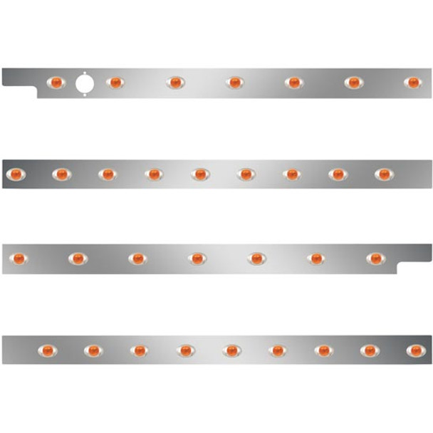 SS Cab/Sleeper Panel Kit W/ 1 Plug Cutout & P3 Style LED Lights - Amber LED/ Amber Lens For Peterbilt 567, 579 SBA W/ Rear/Horizontal Mount Exhaust & 72 Inch Sleeper