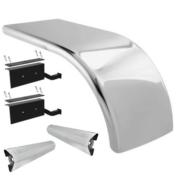 Hogebuilt 68 Inch 304 Stainless Steel Half Fender Kit  For Kenworth W/ 8 Bag Air Suspension