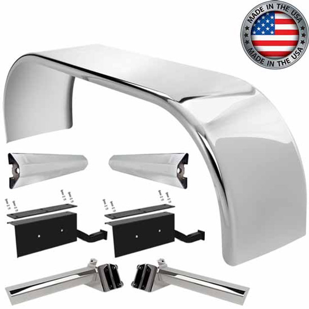 Hogebuilt 105 Inch 304 Stainless Steel Low Rider Full Fender Kit For Freightliner W/ Air Liner II Suspension