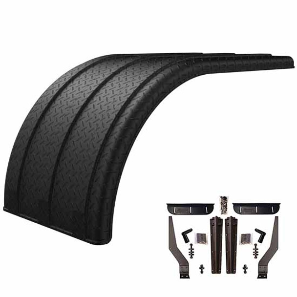 Minimizer The Brute Black Diamond Plate Poly Half Fender Kit W/ Black Plastic Mounting Brackets