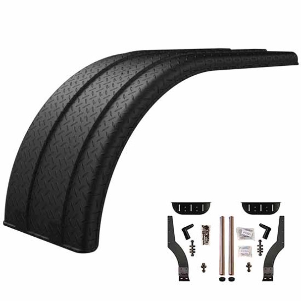 Minimizer Super Single Long Half Black Diamond Plate Poly Fender Kit W/ Stainless Steel Mounting Brackets