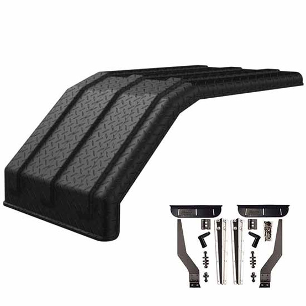 Minimizer Square Back Bruiser Black Diamond Plate Poly Half Fender Kit W/ Mirror-Silver Plastic Mounting Brackets