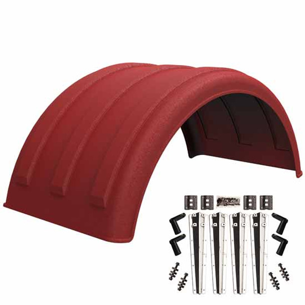 Minimizer Red Poly Single Axle Fender Kit W/ Mirror Finish Plastic Mounting Brackets ,48 X 25 Inch W/ 18 Inch Drop